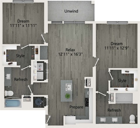 2 Bedroom 2 Bathroom B Floor plan a at The Charles Apartments , Destin